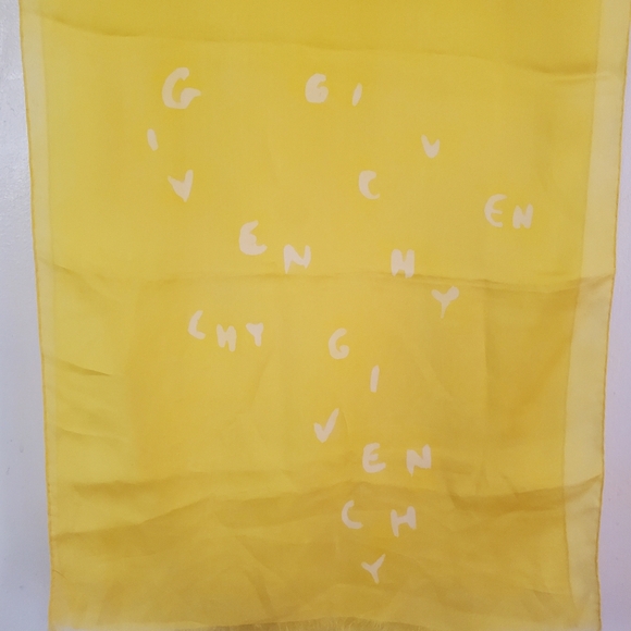 GIVENCHY Letters Silk Yellow Long Scarf - Picture 6 of 7